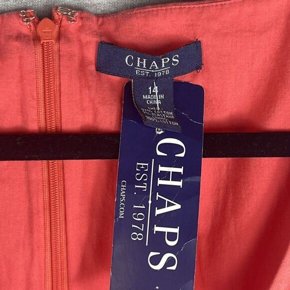 Chaps Coral Pink Fit And Flare Sleeveless Dress with Belt Size 14 NWT MSRP $80 - Picture 4 of 14
